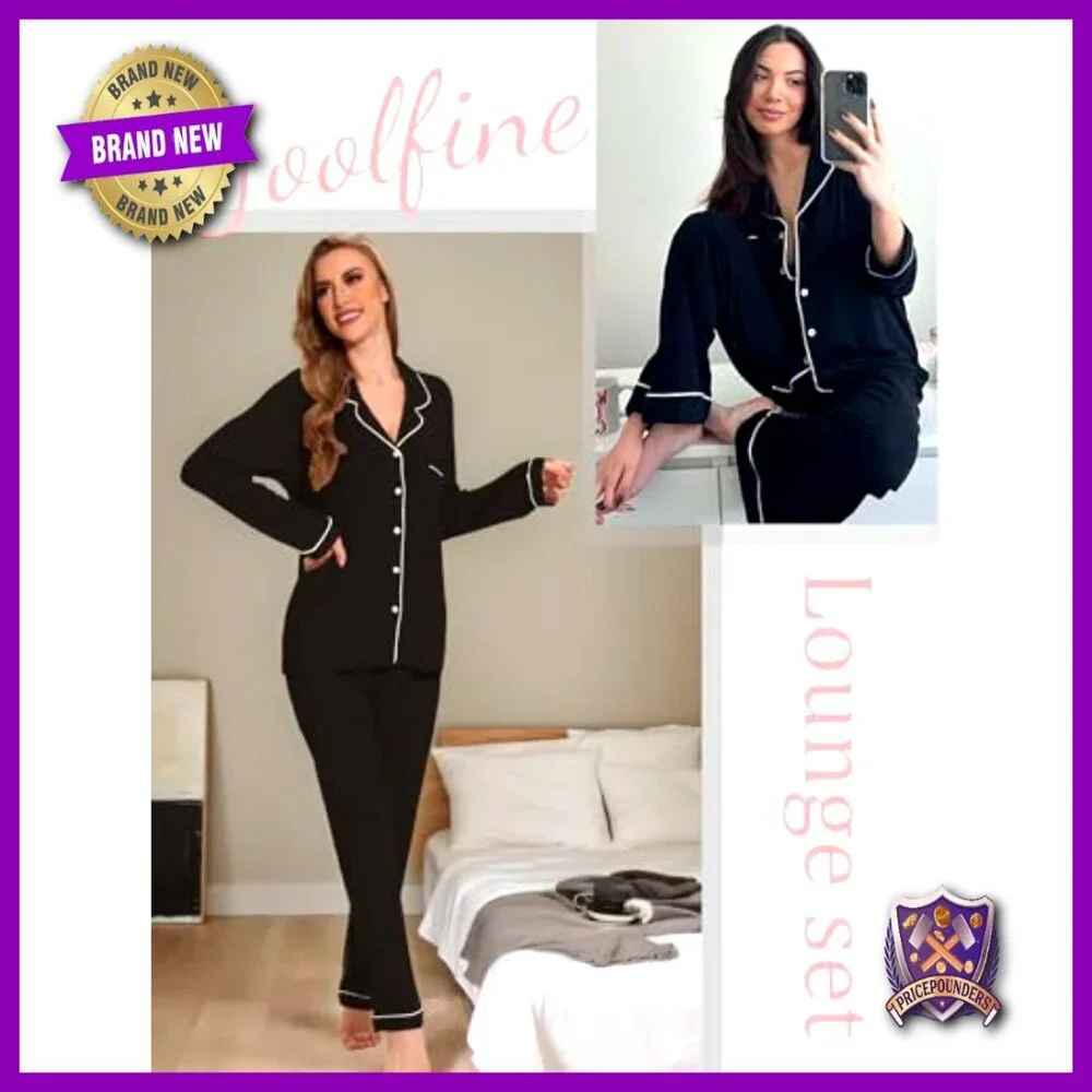 Soft Long Sleeve Button Down Pajama Set Nursing Loungewear XS-XXL
